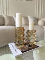 Amber crystal candle holder set – 2 pieces - Image 5
