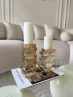 Amber crystal candle holder set – 2 pieces - Image 4
